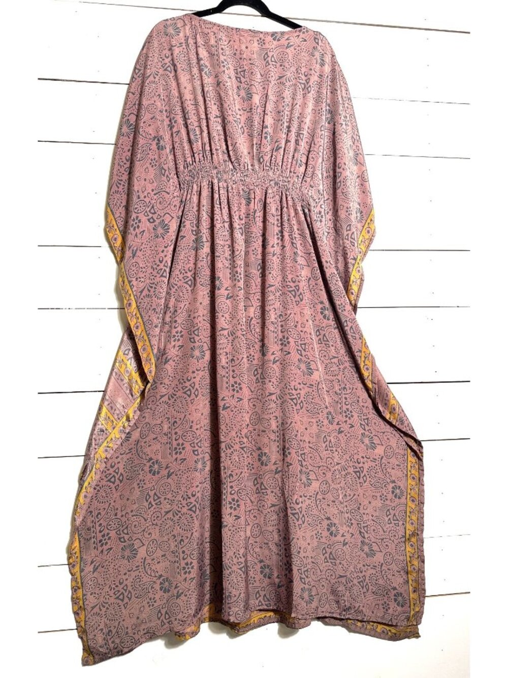 Earthbound Trading Co Pink & Yellow Boho Print Kaftan Dress With Elastic Waist L